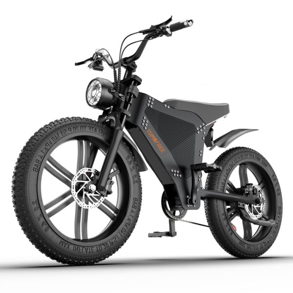 Tomofree Electric Bike 1200W Motor 32MPH 55Miles E Bike for Adults with Full Suspension 20×4.0 Fat Tire Dirt Motorcycle for Adults 48V 20AH Electric Bicycle for Commuting Trip Outdoor Upgrade your commute with the Tomofree Electric Bike! This 20×4.0' fat tire e-bike features a powerful 1200W motor, max speed of 32 MPH, and a large 48V 20AH battery. Enjoy the classic design and modern features for a stylish and retro ride experience.