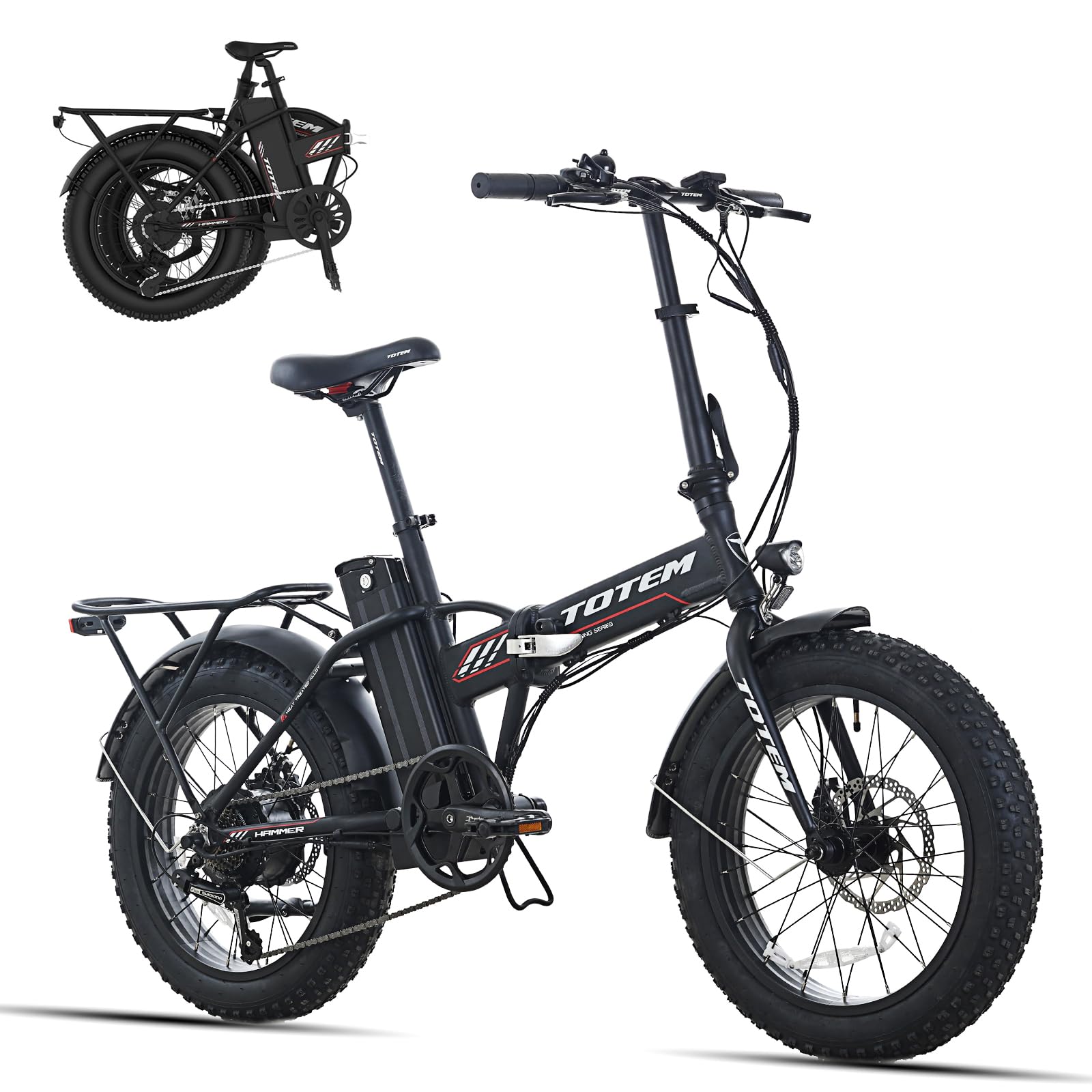 Totem Fat Tire Folding Electric Bike for Adults 20''X4'' - 500W Motor ...