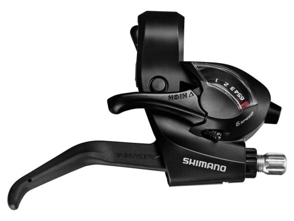 Tourney Shimano ShiftBrake Lever EZ Fire Plus ST EF41 6 SHIMANO Set V BRAKE Experience smooth shifting with the Tourney Shimano Shift/Brake Lever EZ Fire Plus ST-EF41-6 Set by SHIMANO. This set features EZ FIRE Plus technology for light and precise shifting, making your rides stress-free. The 2-finger brake lever design ensures comfortable ergonomics, while the Optical Gear Display provides clear gear position information at a glance. Compatible with V-BRAKE systems and mechanical disc brakes for mountain bikes.