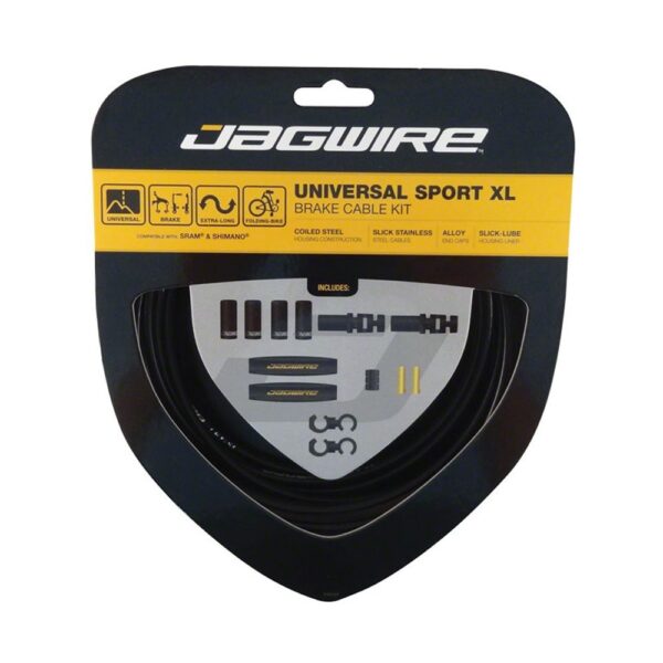 Universal Sport Brake Cable XL by Jagwire L3 Liner Extra Long 3500mm Housing Black Upgrade your bike's braking performance with the Jagwire Universal Sport XL brake cable kit. Includes long 3500mm housing, Slick-Lube liner, and Shimano/SRAM compatible cables for smooth braking on road or mountain bikes.