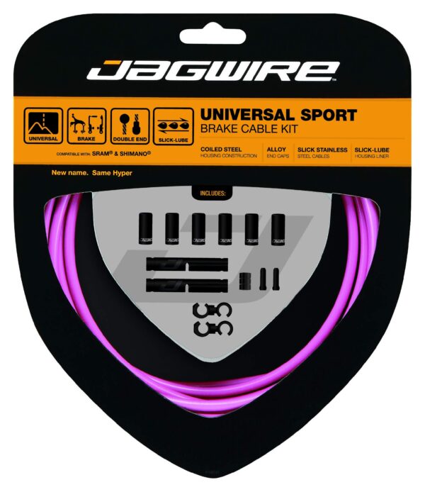 Universal Sport Cable BrakeSheath Kit Unisex Adult Pink Jagwire Bike Upgrade your bike's brake system with the Jagwire Universal Sport Cable Brake/Sheath Kit. Includes high-quality pre-lubricated cables for smooth operation. Improve braking feel with Slick-Lube lined housing and robust stainless steel cables.