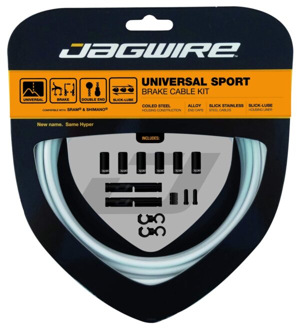 Universal White Jagwire Brake Kit Size nan Cycling Pros Choice Upgrade your bike with the Jagwire Universal Sport Brake Kit in sleek white. Trusted by professionals, this high-quality kit ensures top performance. Join the league of top cycling brands that rely on Jagwire for precision and durability.