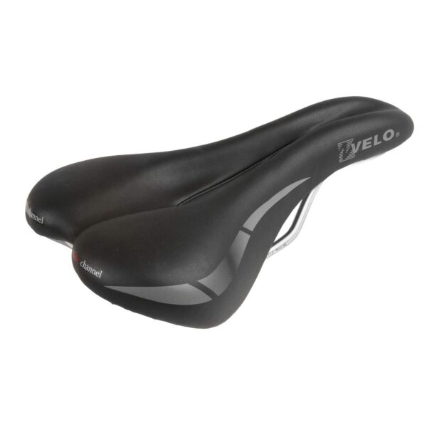 VELO Wide Channel Saddle ARC TECH O Zone Cut 270x170mm 358g VELO Discover comfort and style with the VELO Wide Channel Saddle. Featuring ARC-TECH suspension and an O-Zone cut design for pressure relief. Weighing only 358g, it's the perfect blend of comfort and performance.