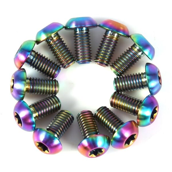 VGEBY Rotor Bolts Mountain Bike Disc Brake Rotor Screws Pack of 12 Oil Slick Burnt Blue M6 Bolts Colorful Upgrade your biking experience with VGEBY Rotor Bolts. Made of lightweight and corrosion-resistant titanium alloy, these screws offer high strength and durability. Choose from a variety of colors to match your style.