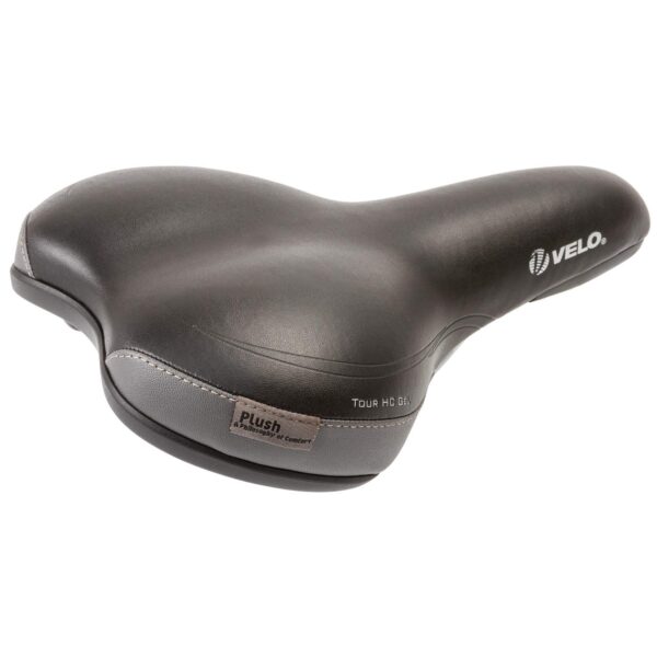 Velo Tour HC Gel Saddle Black VELO Size O Zone Arc Tech Abrasion Protection Rails Honey Comb Gel Enhance your cycling experience with the Velo Tour HC Gel Saddle in black. Featuring O-Zone base cut for pressure relief, Arc Tech for shock absorption, abrasion protection, and honeycomb gel inlay for ultimate comfort.