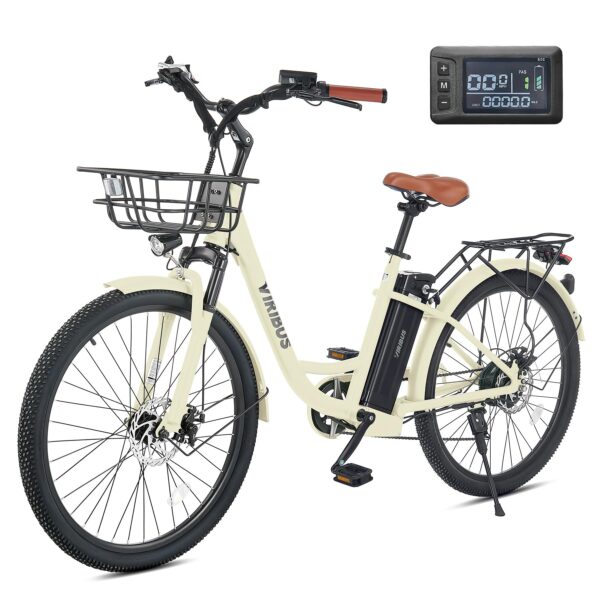 Viribus Electric Bike for Adults 25 mph City Ebikes with Basket 7 Speed 350W500W Electric Cruiser Commuting Bikes for Women Experience the Viribus Electric Bike, designed for urban exploration. With a lasting 48V battery, 45-mile pedal-assisted range, and 25-mile full-throttle range, it offers versatile travel options. Enjoy 3 custom modes, reliable safety features, great comfort elements, and easy assembly for a convenient ride.