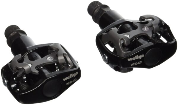 Wellgo WPD 823 MTB CR MO Clipless Pedal Aluminum Body 916 Inch Enhance your biking experience with the Wellgo WPD-823 MTB CR-MO Clipless Pedal. Featuring an aluminum body, Cr-Mo spindle, and ball bearing, this pedal ensures durability and smooth performance. Compatible with 98A or Shimano 51 cleats, measuring 81.4 x 63 x 34.5mm.