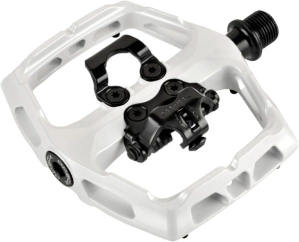 Xpedo Ambix Platform SPD Pedals 916 White CroMo Axle Q Factor 52mm Upgrade your cycling experience with the Xpedo Ambix Platform SPD Pedals. Featuring a durable CroMo axle tapered design, 3 x cartridges for smooth performance, and XPC-Cleat with 6 degrees of float. Add style and functionality to your ride with these 9/16 inch pedals in a sleek white color.