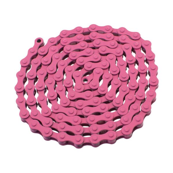 YBN S410 Bicycle Chain 12 x 18 Inch 112L Pink for BMX Cruiser Lowrider Upgrade your bike with the YBN S410 Bicycle Chain in Pink. This 1-speed chain with 112 links is perfect for various bike types like BMX, Cruiser, and more. Includes a Chrome Master Link for easy installation.