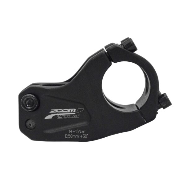 Zoom 50mm Aluminum Handlebar Stem for Downhill and MTB Cycling Matte Black 1 18 Inch Enhance your biking experience with the Zoom 50mm Aluminum Handlebar Stem. Lightweight and durable, this matte black stem is perfect for downhill and MTB cycling. Improve your performance with its 30-degree angle design, suitable for 1 1/8 inch handlebars. Trust in Zoom's reputation for quality and affordability in cycling components.